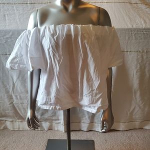 VINCE Off Shoulder White Cotton Short Sleeve Top S